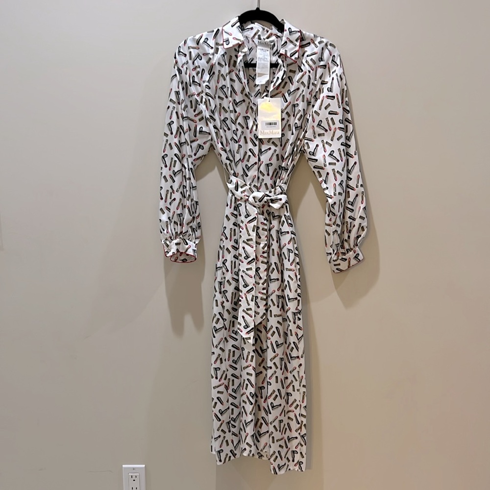 Maxmara Rimmel Lipstick Print Silk Button-Up Shirtdress